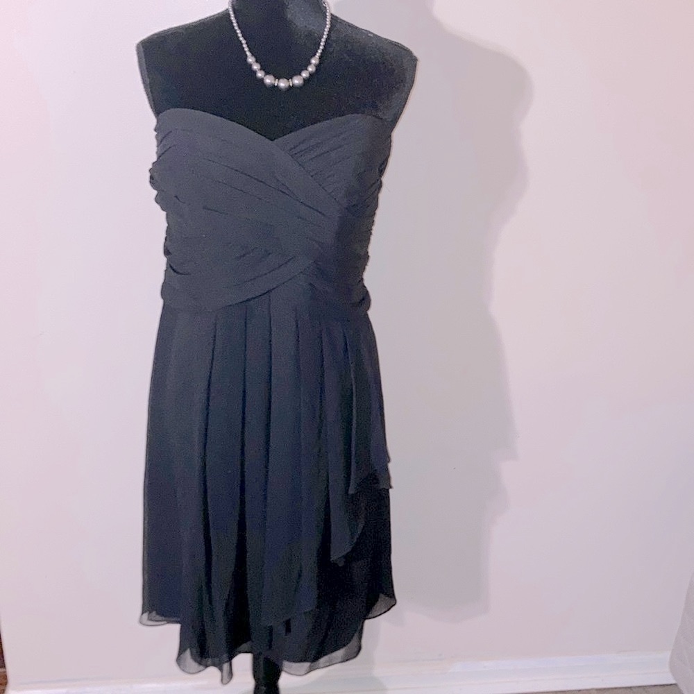 David’s Bridal | Women’s Black Chiffon Strapless Mini Dress  - Size 16
